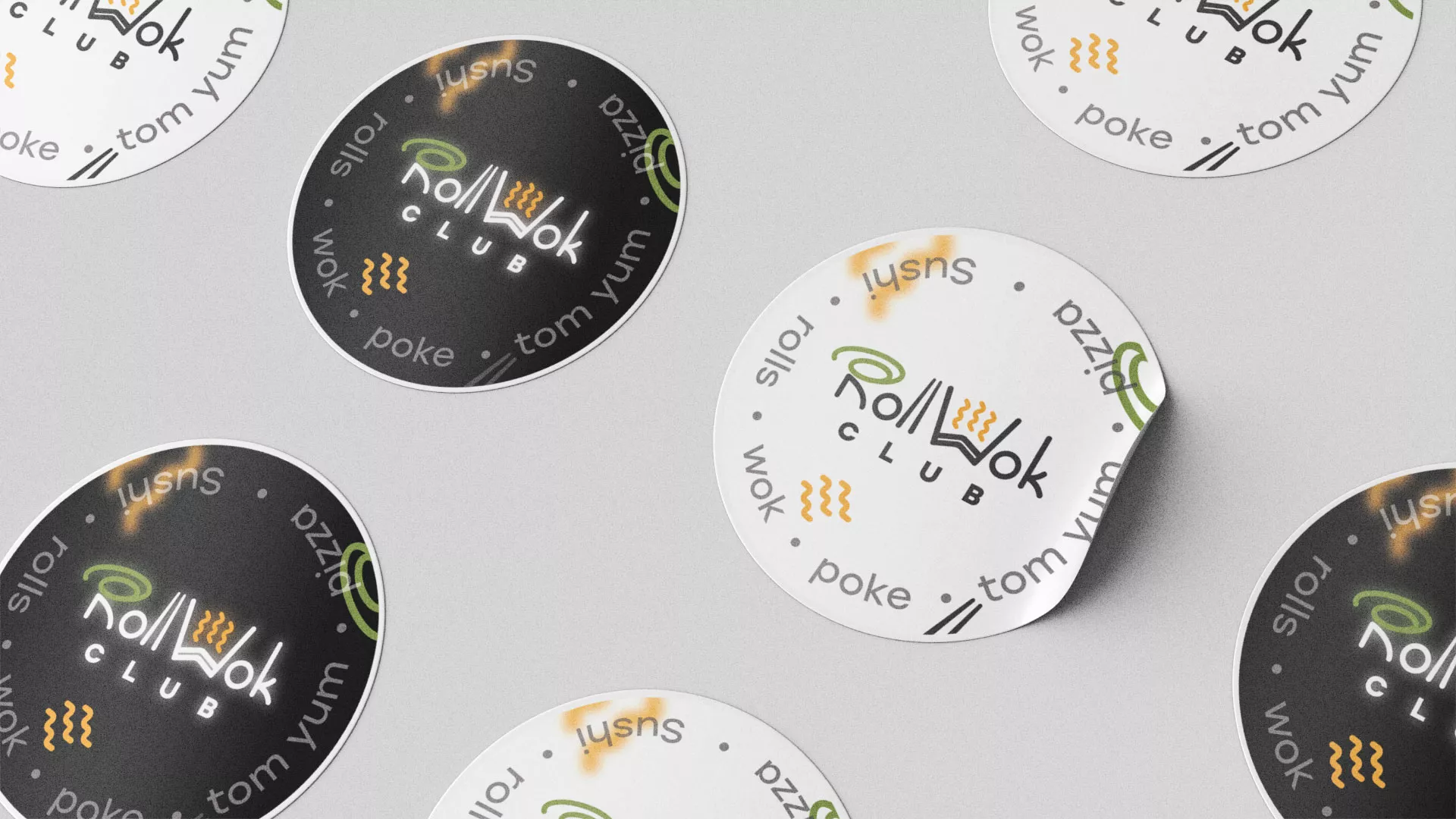 Разработка дизайна наклеек для суши-бара «Roll Wok Club» в Зеленограде Разработка наклеек для суши-бара «Roll Wok Club» в Зеленограде
