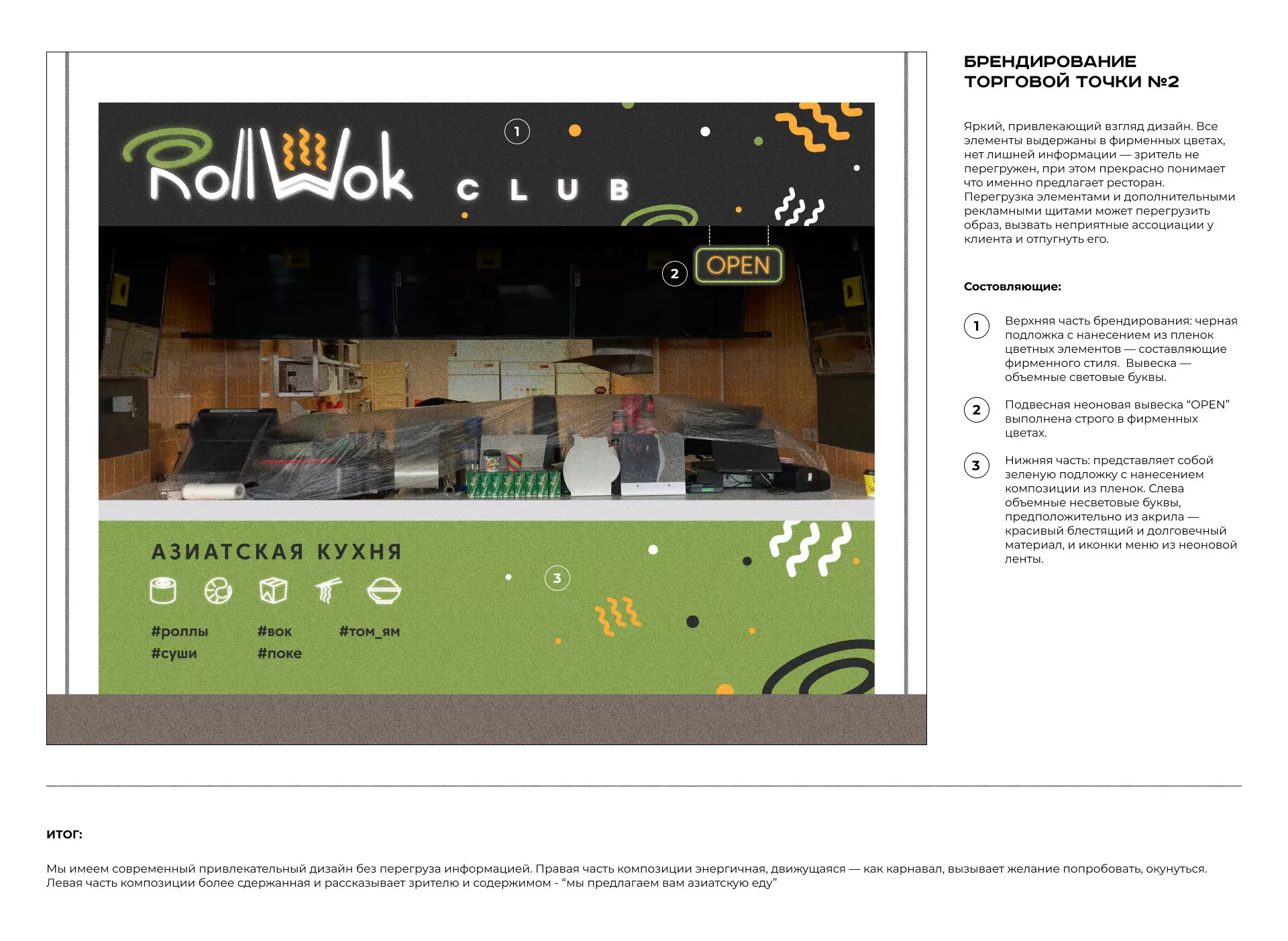 Брендирование торговых точек суши-бара «Roll Wok Club» в Зеленограде